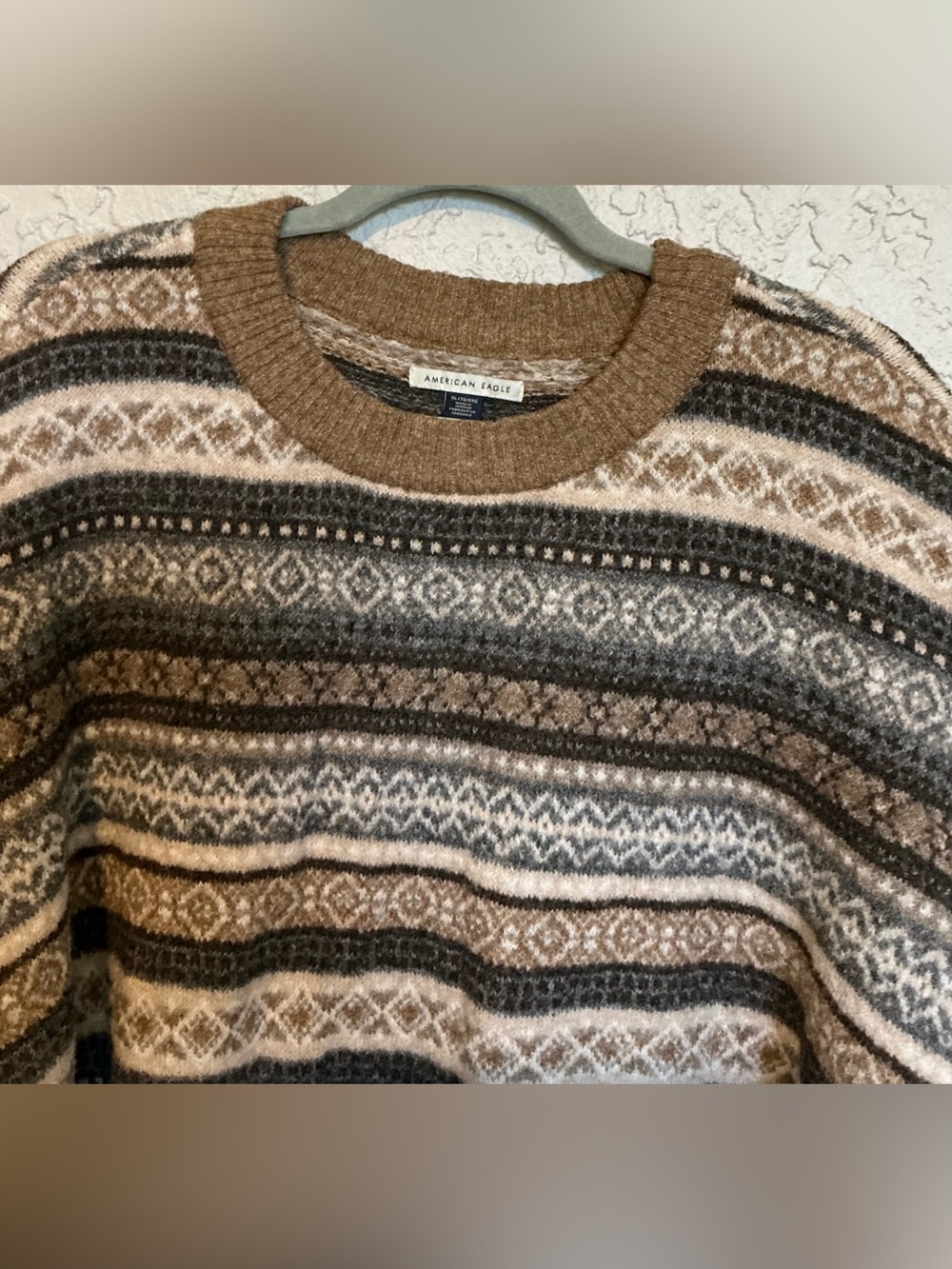 American Eagle Outfitters Brown, Cream & Gray Fair Isle Knit Sweater - Picture 5 of 7